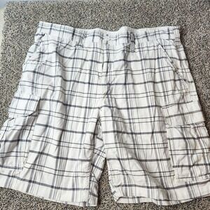 George‎ Mens Cargo Shorts 42 Plaid Casual Flat Front Lightweight Summer White